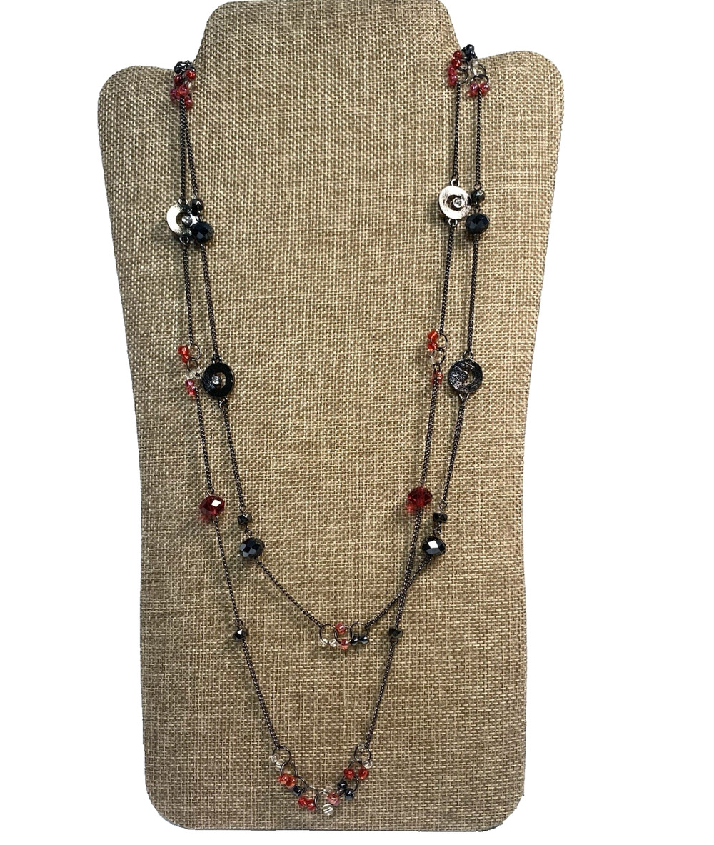 Christopher & Banks Necklace Gunmetal Long Station 2 Strand New on Card